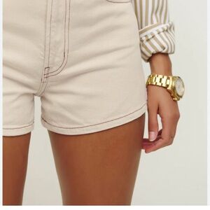 Reformation Cowboy High Rise Jean Shorts Cream size 29